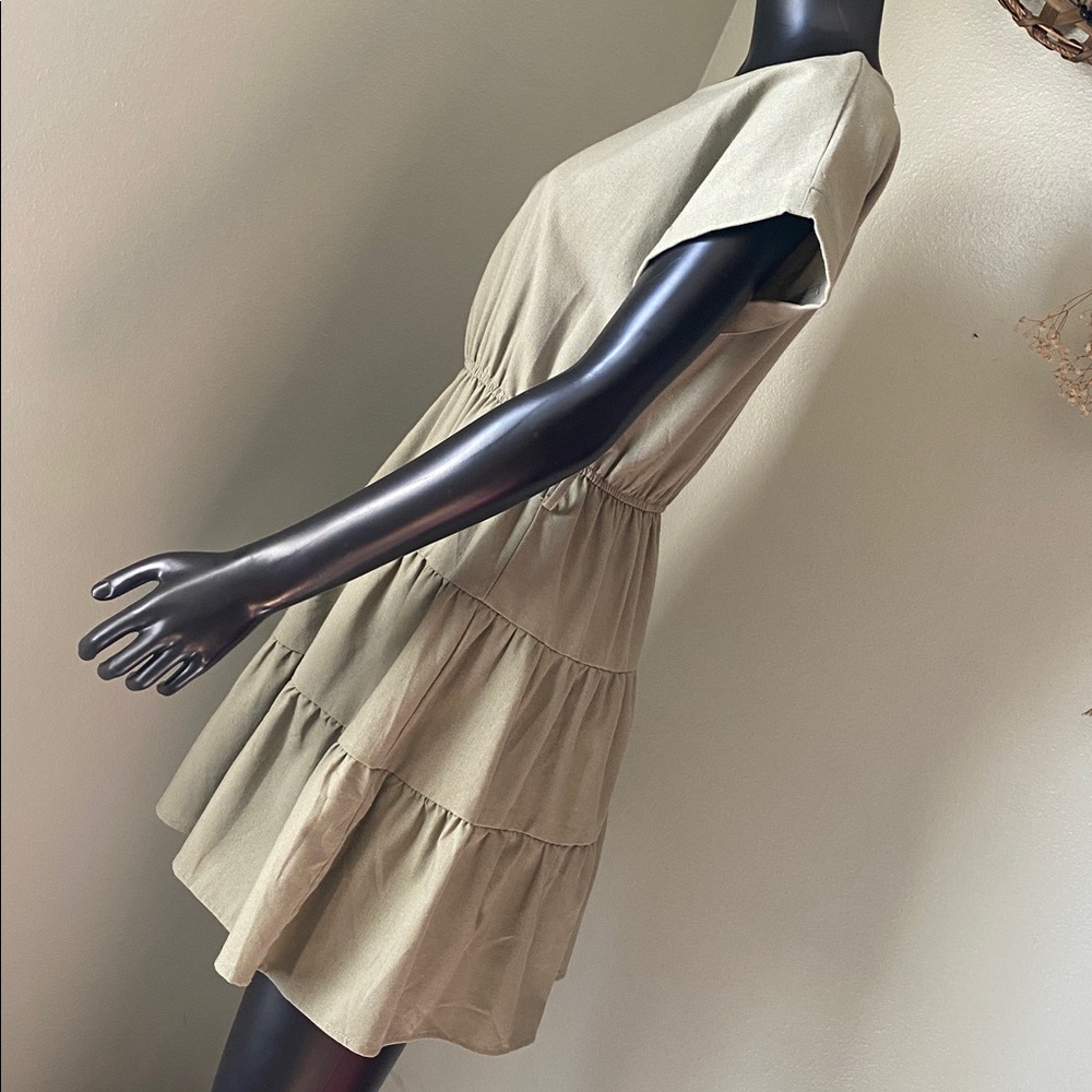 Mine Olive Tiered Dress with Short Sleeves - Picture 6 of 11